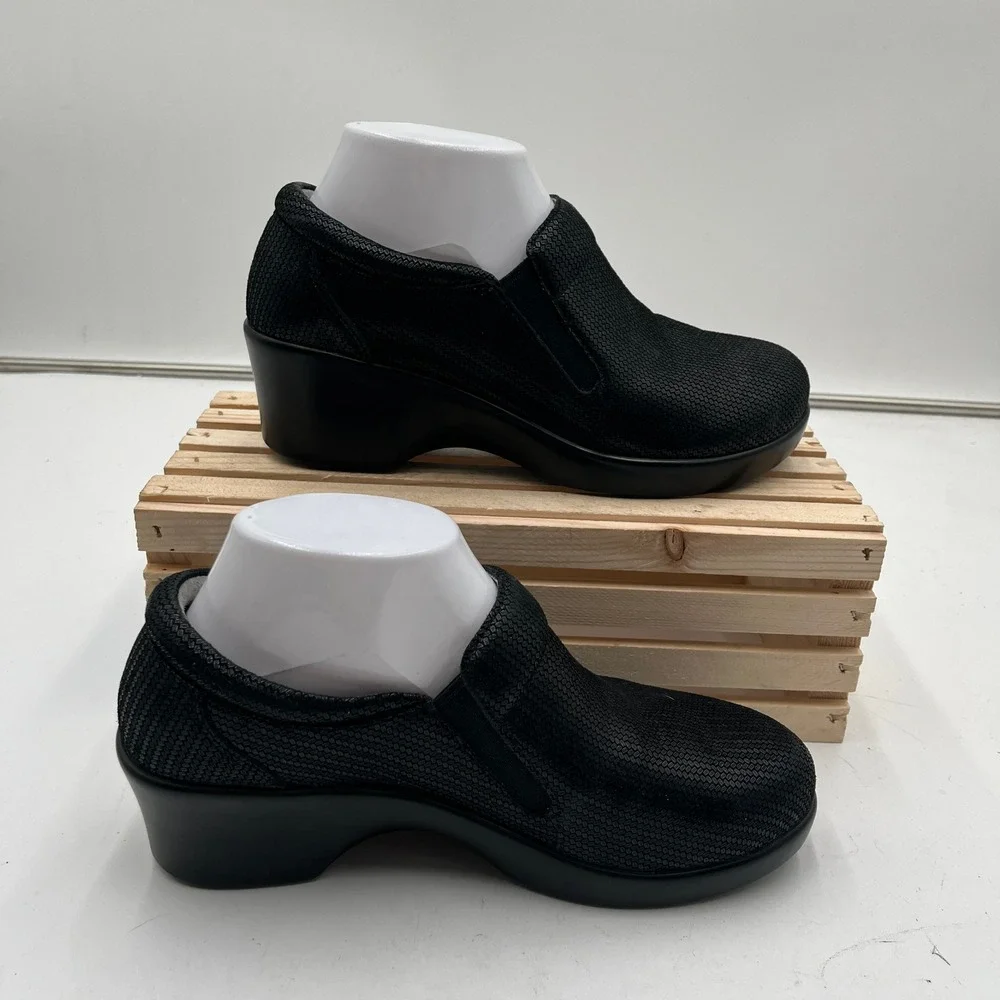 Alegria Shoe Eryn Slip-On Wedge Comfort Leather Textured Black Women Size 37